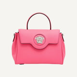 Versace Top Handle Flamingo Pink Vitello Leather Handbag