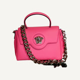 Versace Top Handle Flamingo Pink Vitello Leather Handbag